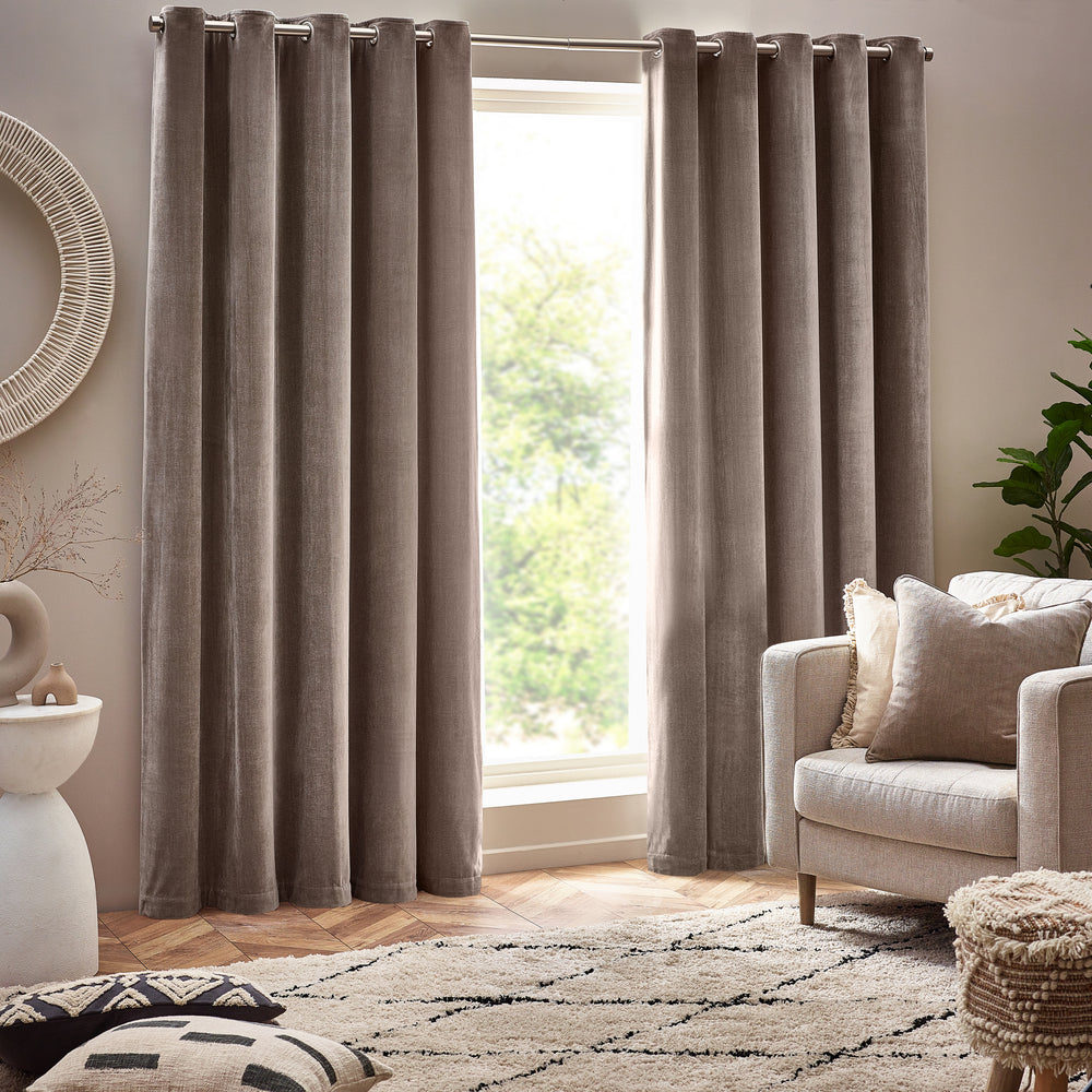 Heavy Chenille Blackout 229x137 Eyelet Curtains Greige - image 2