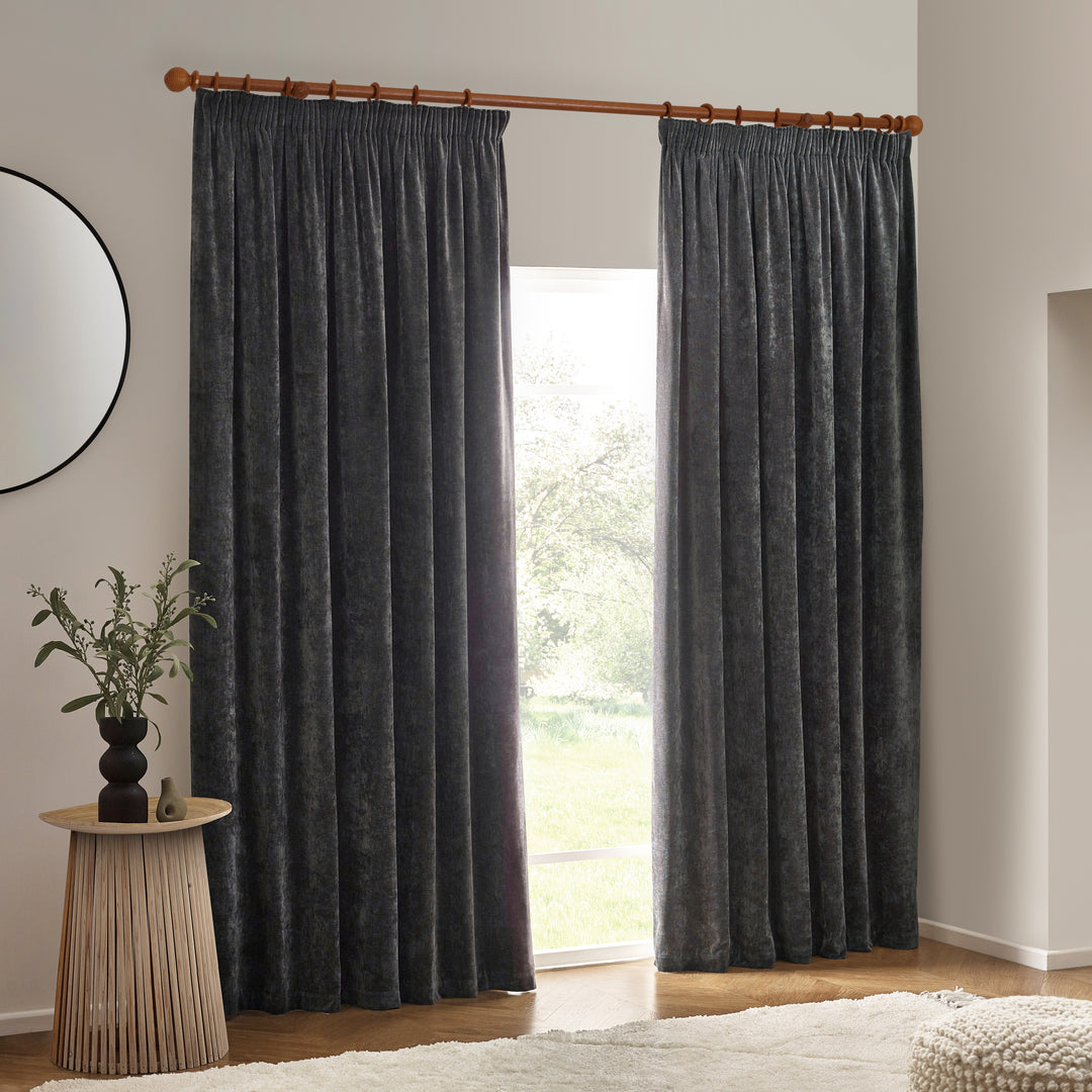 Heavy Chenille Blackout 168x137 Pencil Pleat Curtains Charcoal - image 5