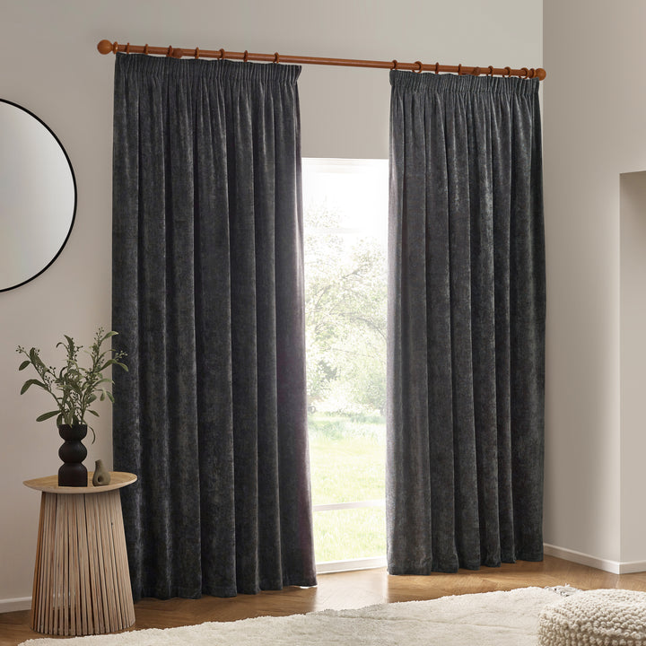 Heavy Chenille Blackout 168x137 Pencil Pleat Curtains Charcoal - image 5