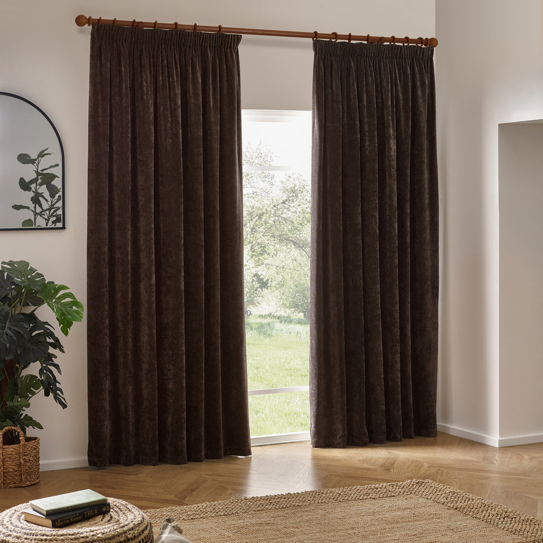 Heavy Chenille Blackout 168x183 Pencil Pleat Curtains Brown - image 5