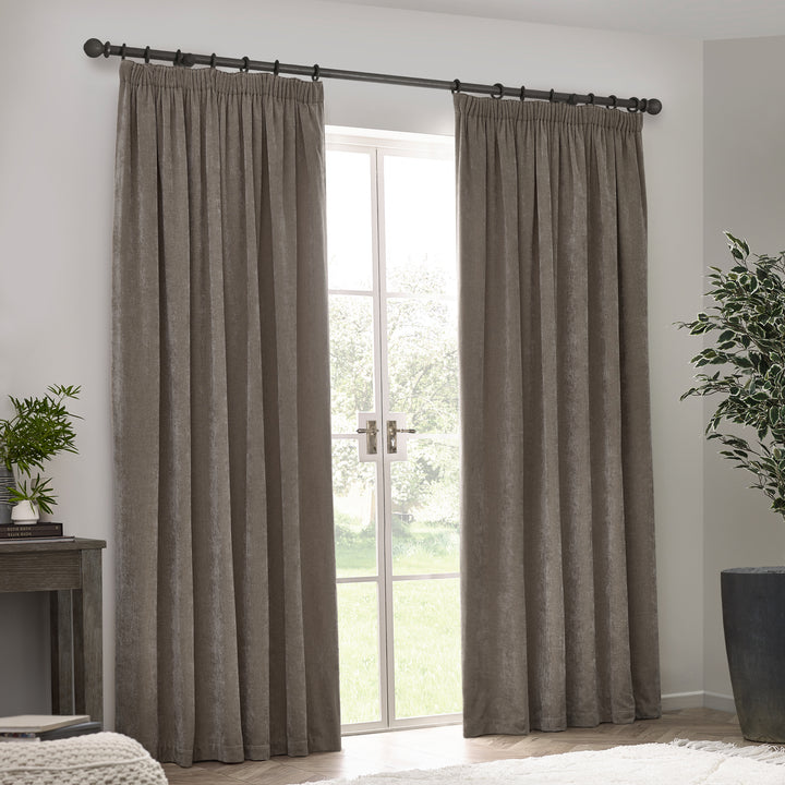 Heavy Chenille Blackout 168x183 Pencil Pleat Curtains Greige - image 5