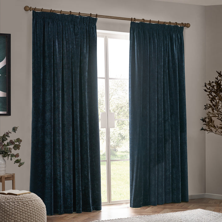 Heavy Chenille Blackout 168x229 Pencil Pleat Curtains Navy - image 5