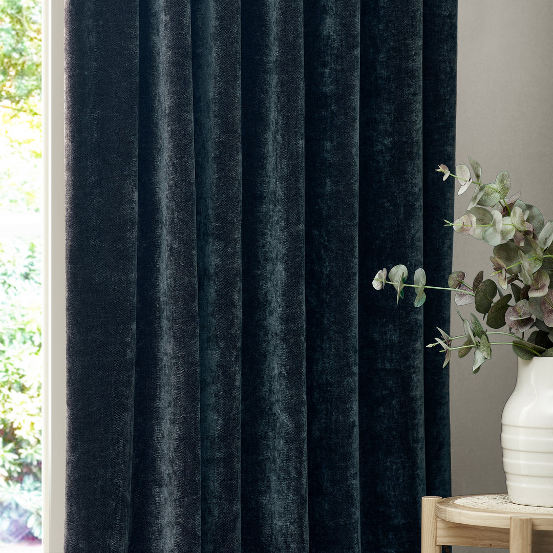 Heavy Chenille Blackout 229x137 Pencil Pleat Curtains Navy - image 3