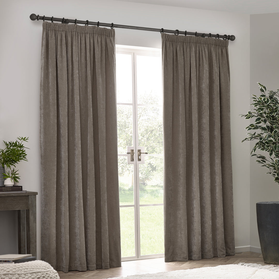 Heavy Chenille Blackout 229x229 Pencil Pleat Curtains Greige - image 5