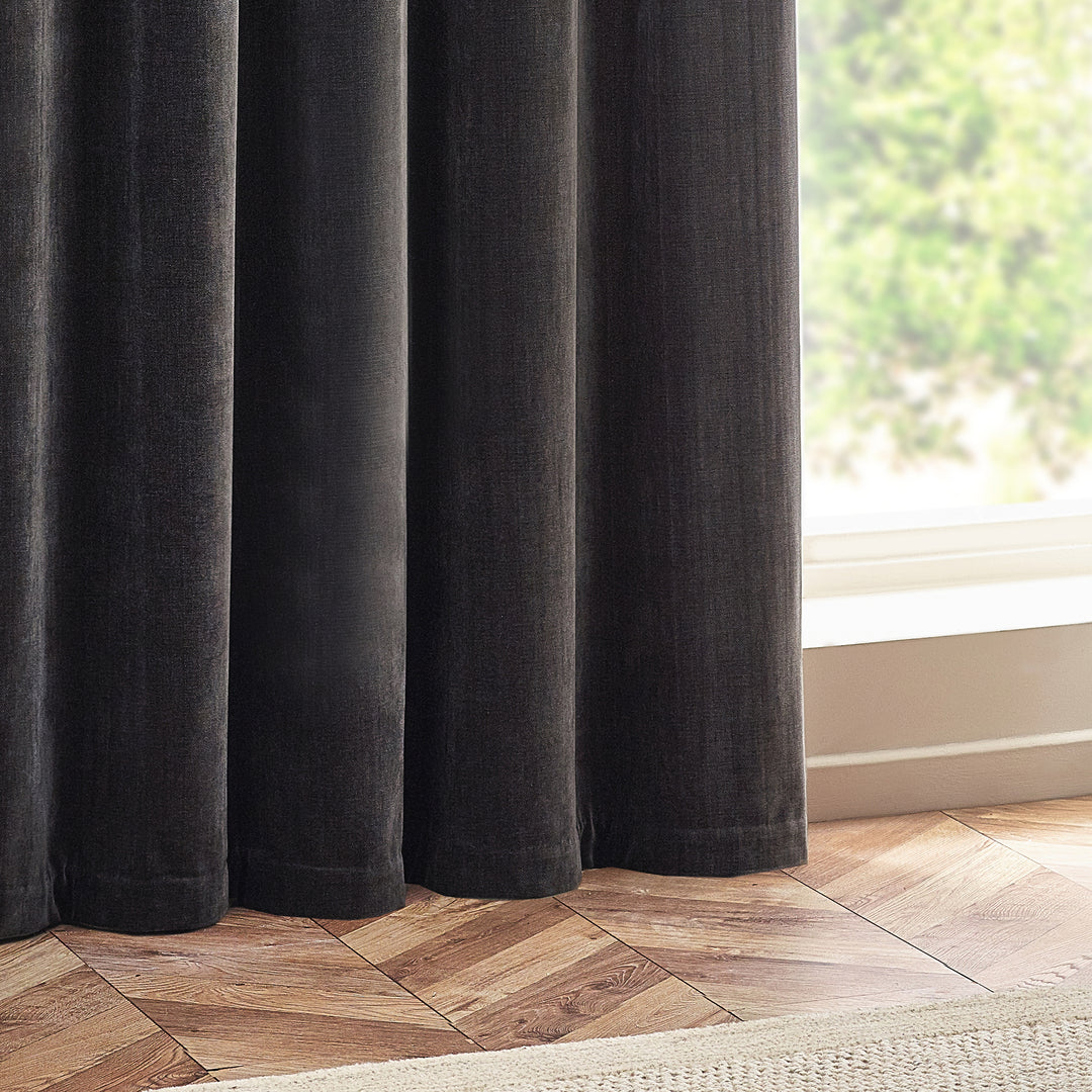 Heavy Chenille Blackout 168x137 Eyelet Curtains Charcoal - image 4