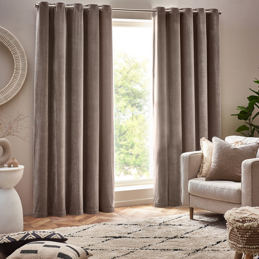 Heavy Chenille Blackout 168x137 Eyelet Curtains Greige - image 2