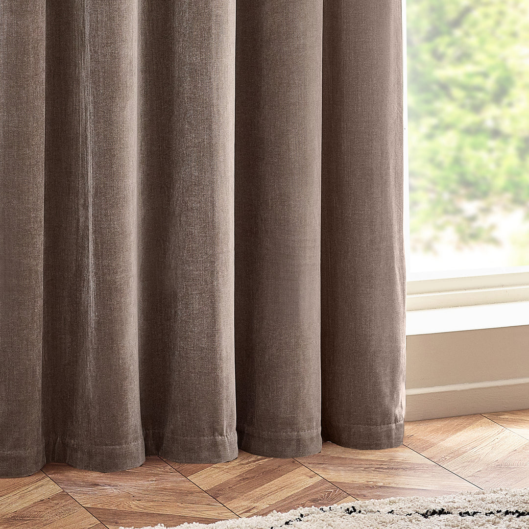 Heavy Chenille Blackout 168x137 Eyelet Curtains Greige - image 4