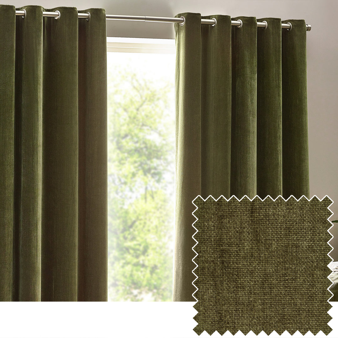 Heavy Chenille Blackout 229x229 Eyelet Curtains Olive