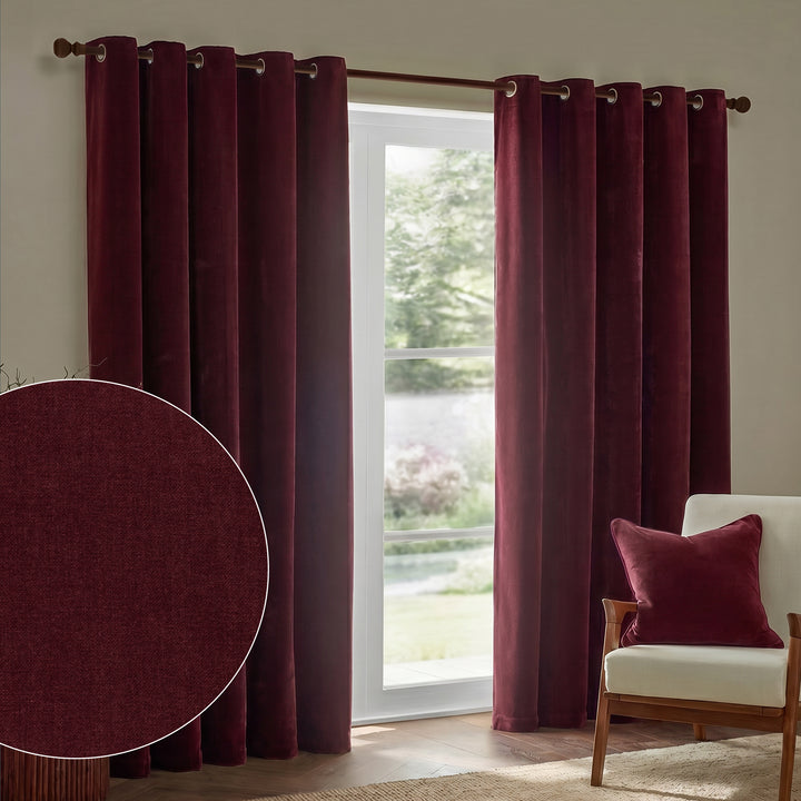 Heavy Chenille 229x137 Eyelet Curtains Beetroot - image 2