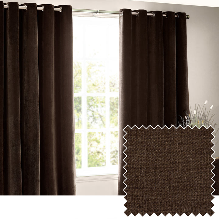 HEAVY CHENILLE 229X137 EYELET CURTAIN BROWN