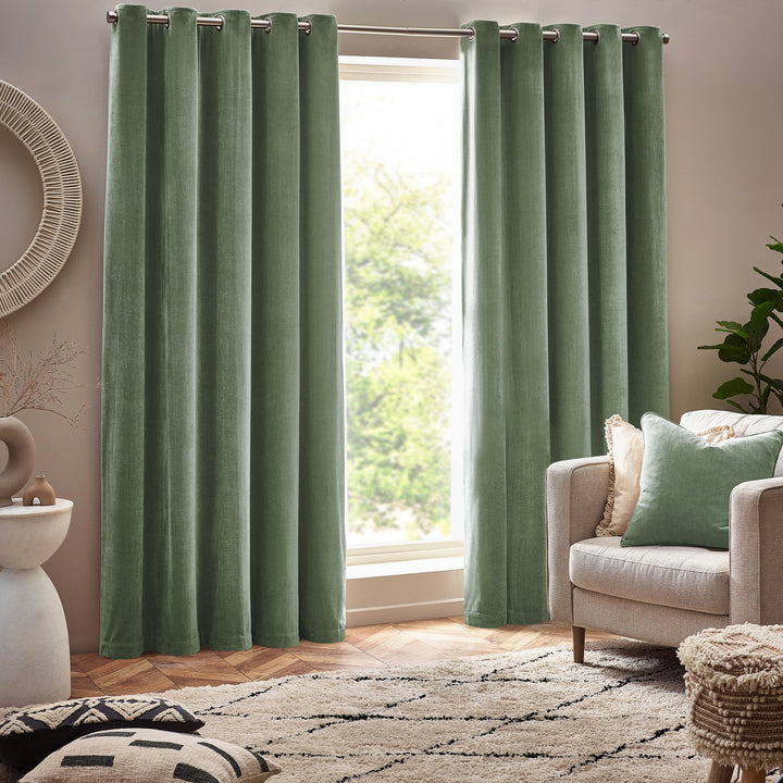 HEAVY CHENILLE 229X137 EYELET CURTAIN EUCALYPTUS