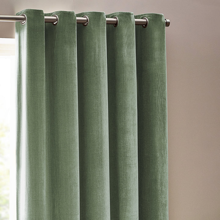 HEAVY CHENILLE 229X137 EYELET CURTAIN EUCALYPTUS