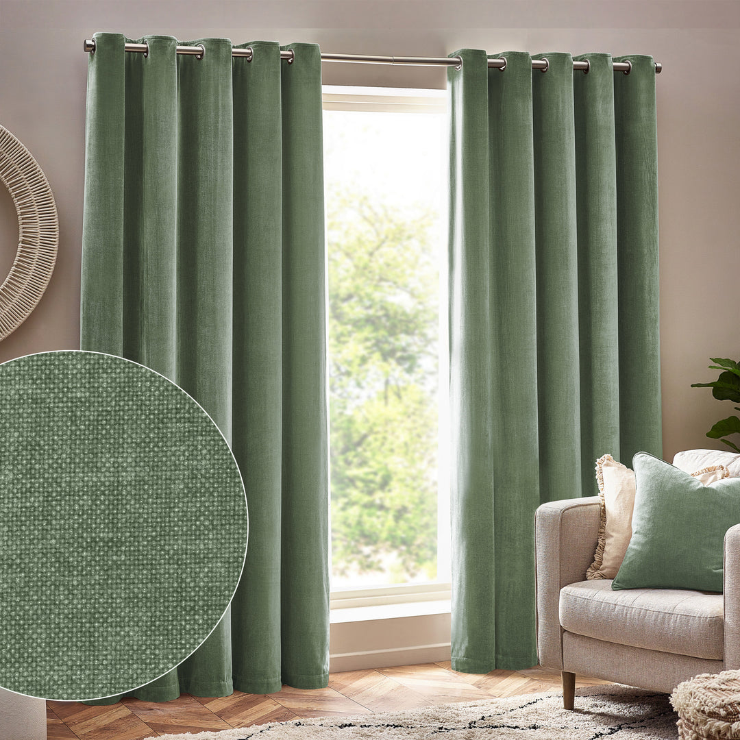 Heavy Chenille 229x137 Eyelet Curtain Eucalyptus