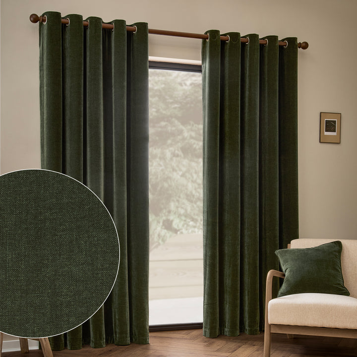 Heavy Chenille 229x137 Eyelet Curtains Lichen
