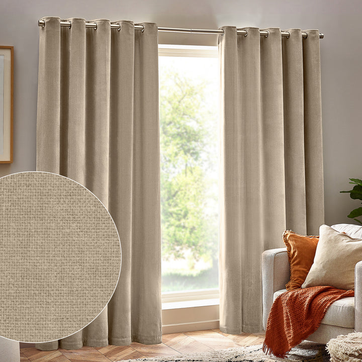 Heavy Chenille 229x137 Eyelet Curtain Natural - image 2