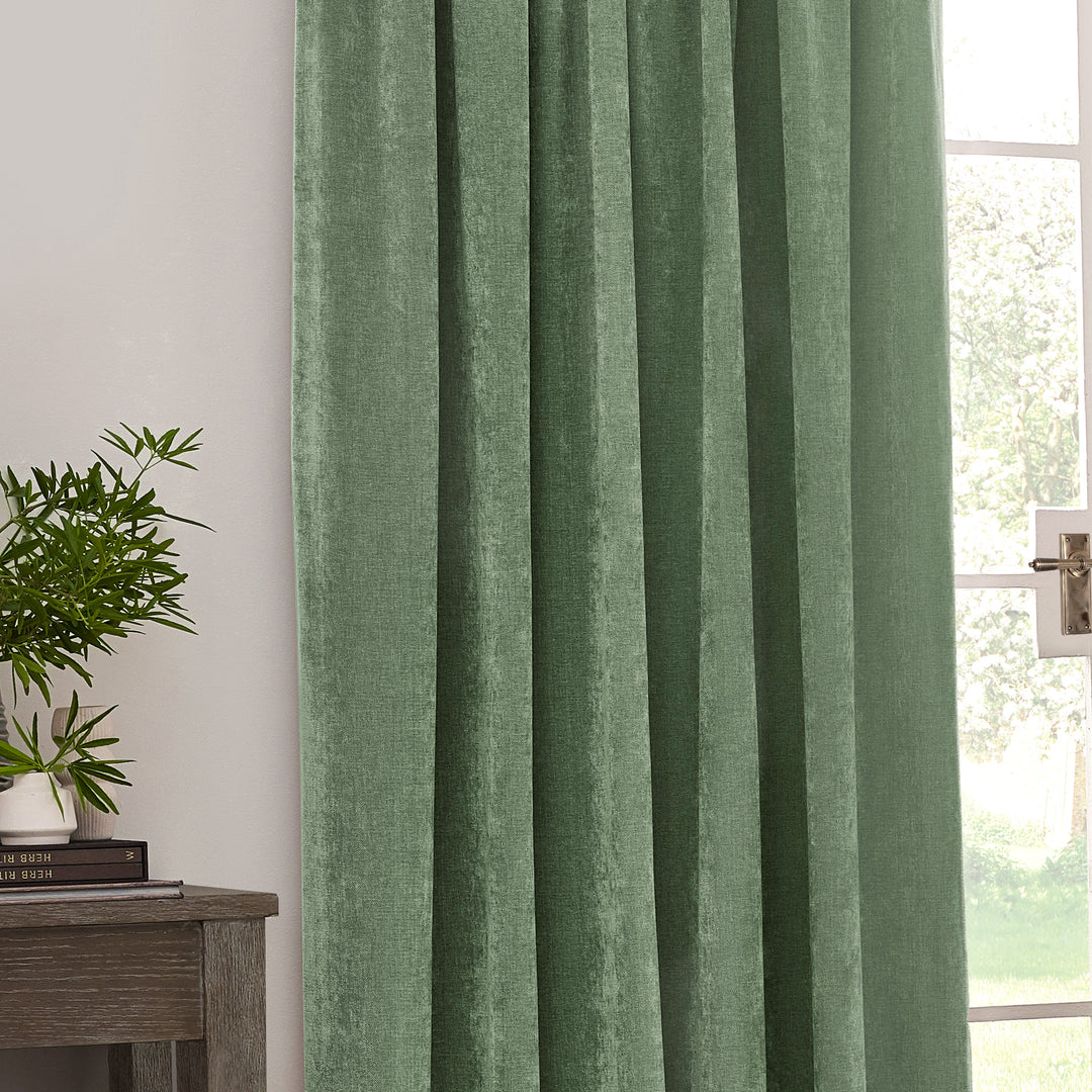 HEAVY CHENILLE 117X137 PENCIL PLEAT CURTAIN EUCALYPTUS
