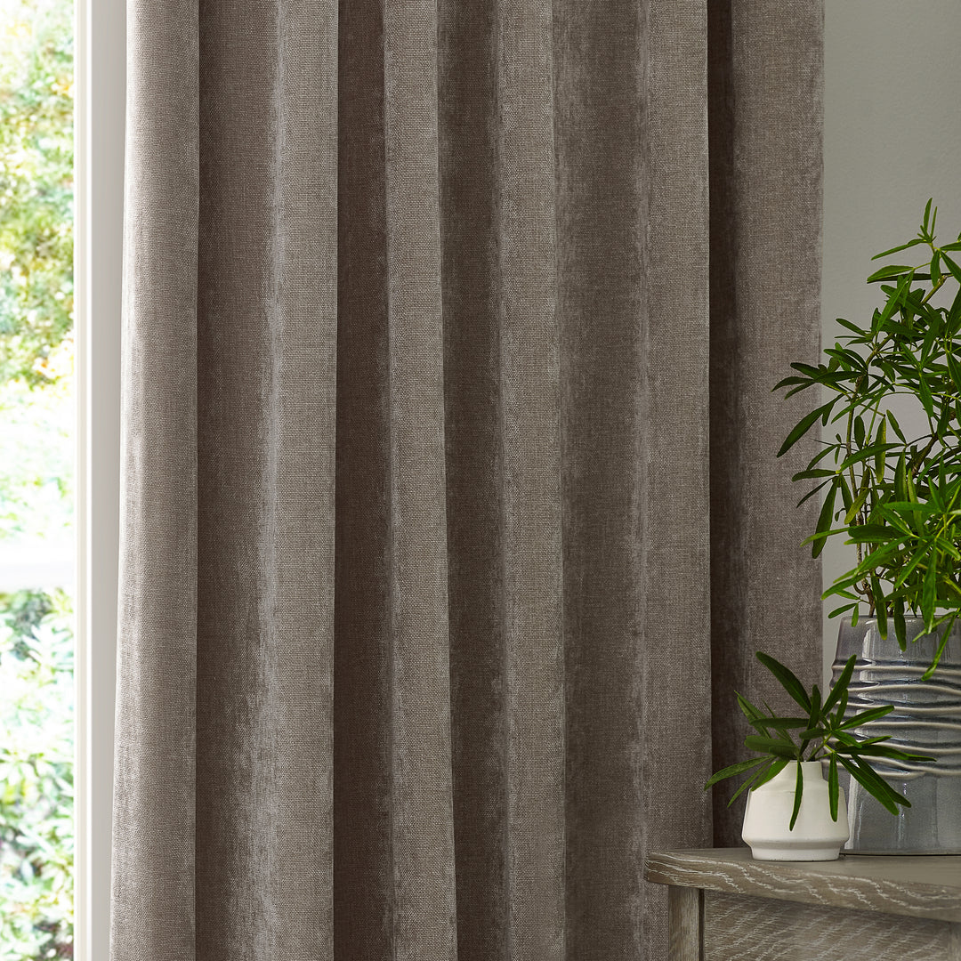 Heavy Chenille 117x137 Pencil Pleat Curtain Greige - image 2