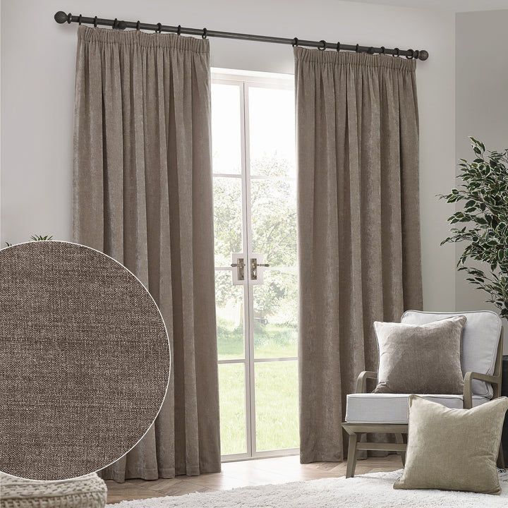 Heavy Chenille 117x137 Pencil Pleat Curtain Greige
