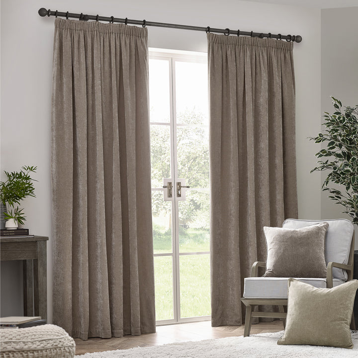 Heavy Chenille 117x137 Pencil Pleat Curtain Greige - image 4