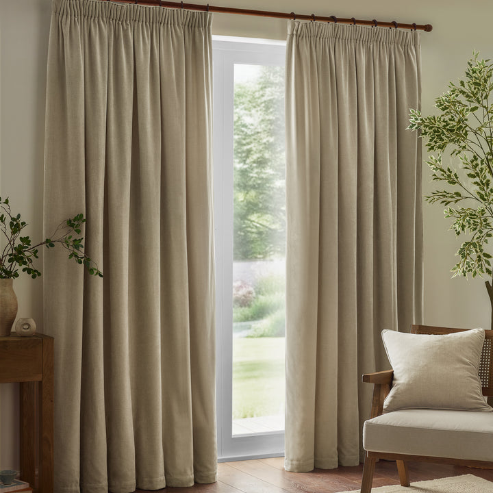 HEAVY CHENILLE 117X137 PENCIL PLEAT CURTAINS LINEN