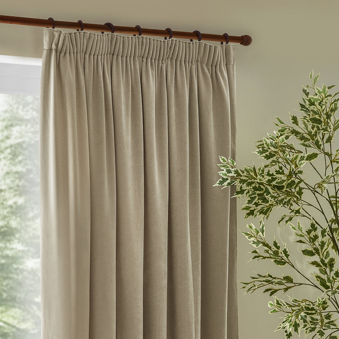 HEAVY CHENILLE 117X137 PENCIL PLEAT CURTAINS LINEN