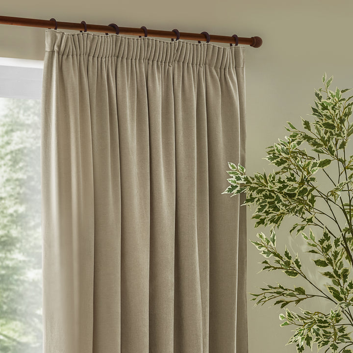 HEAVY CHENILLE 117X137 PENCIL PLEAT CURTAINS LINEN
