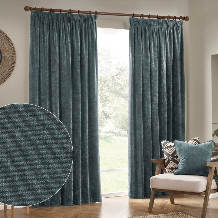 Heavy Chenille 117x137 Pencil Pleat Curtain Marine