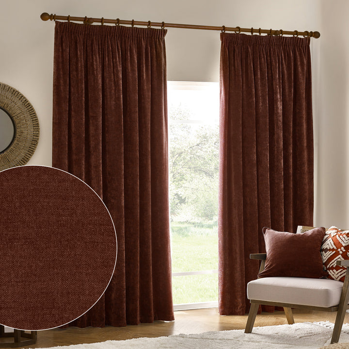 Heavy Chenille 117x137 Pencil Pleat Curtain Nutmeg