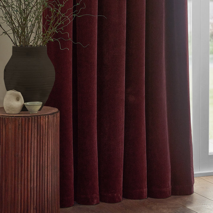 HEAVY CHENILLE 117X183 PENCIL PLEAT CURTAINS BEETROOT