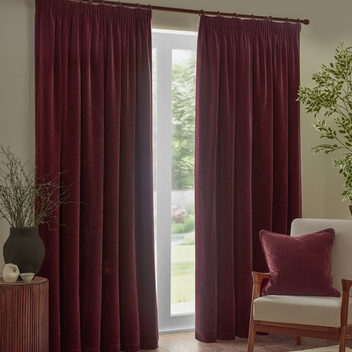 HEAVY CHENILLE 117X183 PENCIL PLEAT CURTAINS BEETROOT