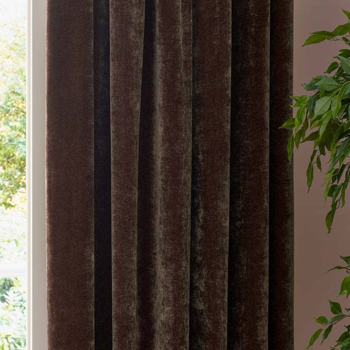 HEAVY CHENILLE 117X183 PENCIL PLEAT CURTAIN BROWN