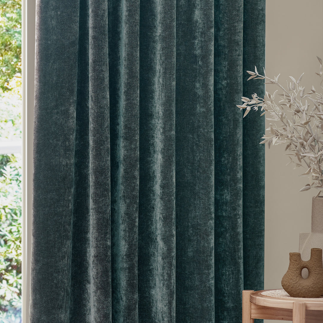 HEAVY CHENILLE 117X183 PENCIL PLEAT CURTAIN MARINE