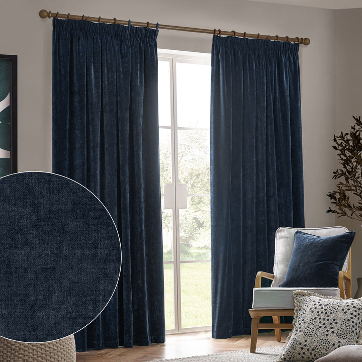 Heavy Chenille 117x183 Pencil Pleat Curtain Navy
