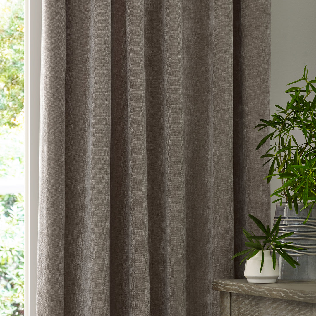 HEAVY CHENILLE 168X137 PENCIL PLEAT CURTAIN GREIGE