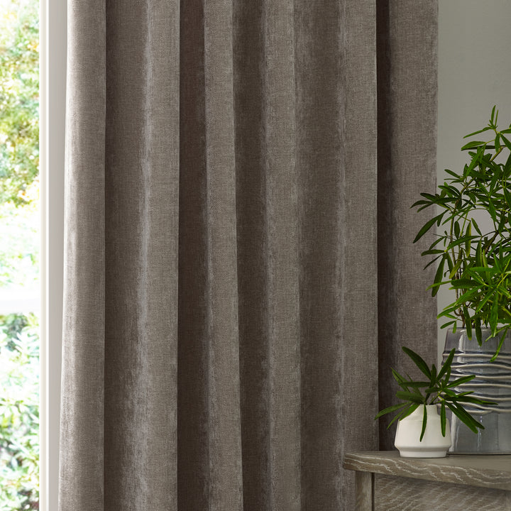 HEAVY CHENILLE 168X137 PENCIL PLEAT CURTAIN GREIGE
