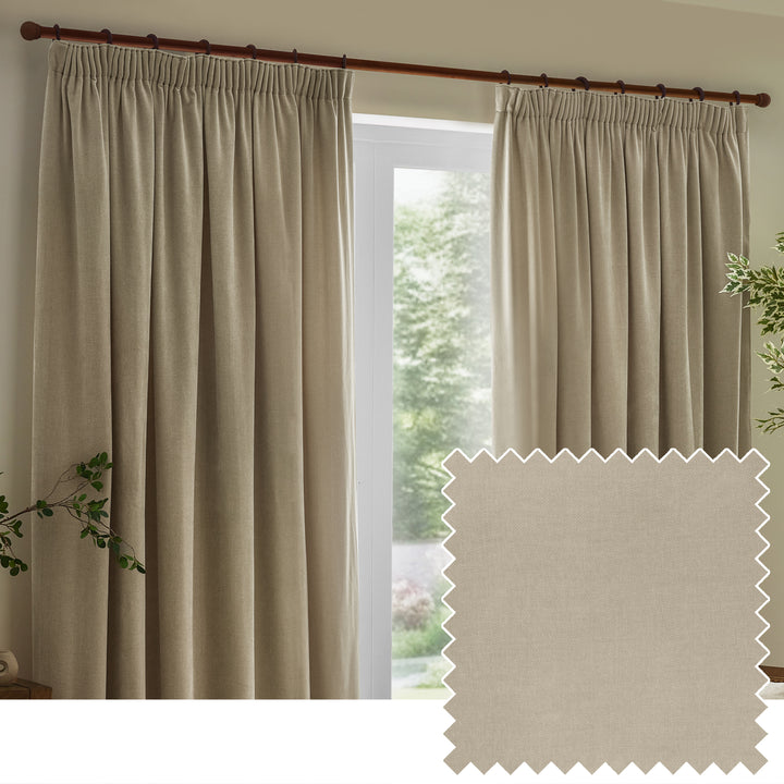Heavy Chenille 168x137 Pencil Pleat Curtains Linen