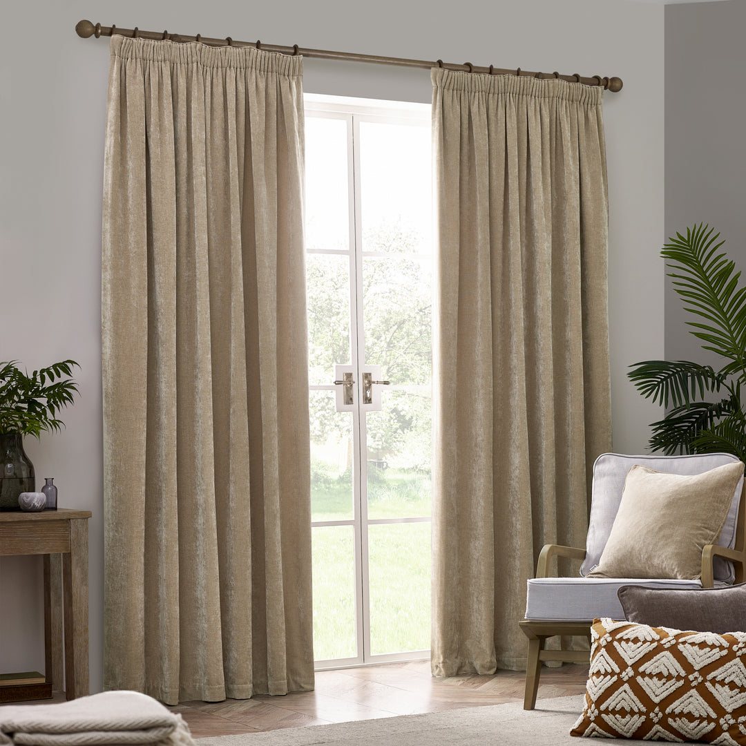 Heavy Chenille 168x183 Pencil Pleat Curtain Natural - image 4