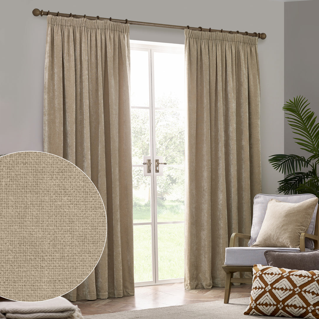 Heavy Chenille 168x183 Pencil Pleat Curtain Natural