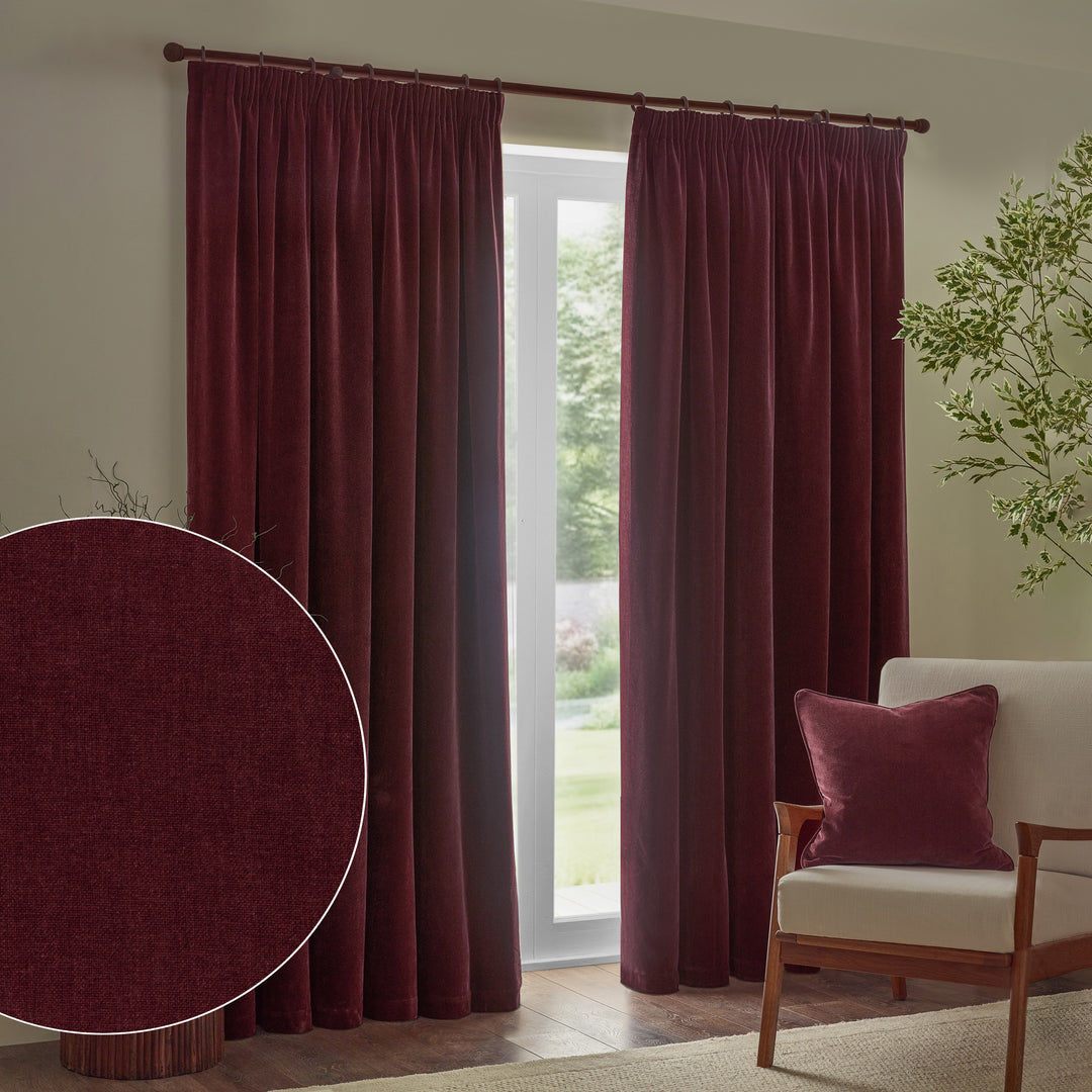 Heavy Chenille 168x229 Pencil Pleat Curtains Beetroot - image 2