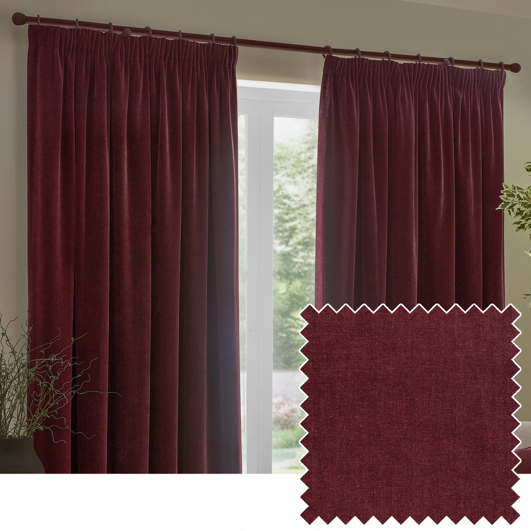 Heavy Chenille 168x229 Pencil Pleat Curtains Beetroot