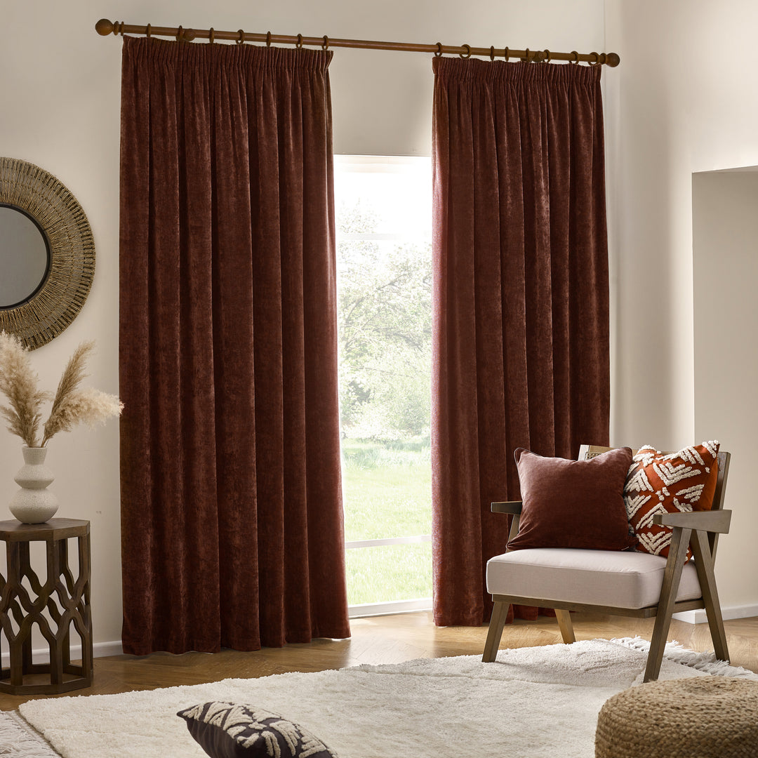HEAVY CHENILLE 168X229 PENCIL PLEAT CURTAIN NUTMEG
