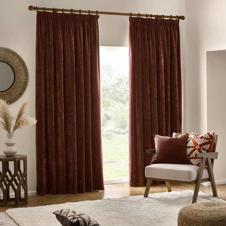 HEAVY CHENILLE 168X229 PENCIL PLEAT CURTAIN NUTMEG