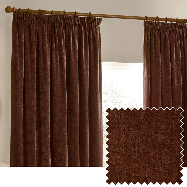 HEAVY CHENILLE 168X229 PENCIL PLEAT CURTAIN NUTMEG