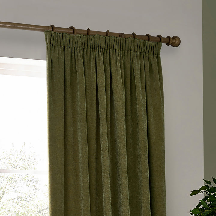 Heavy Chenille 168x229 Pencil Pleat Curtain Olive - image 3