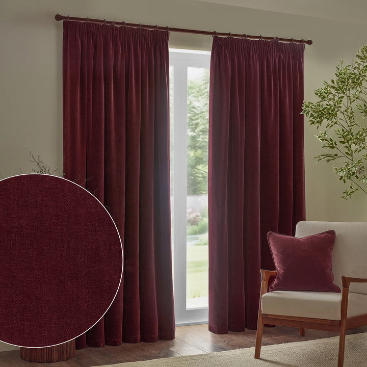 Heavy Chenille 229x137 Pencil Pleat Curtains Beetroot - image 2