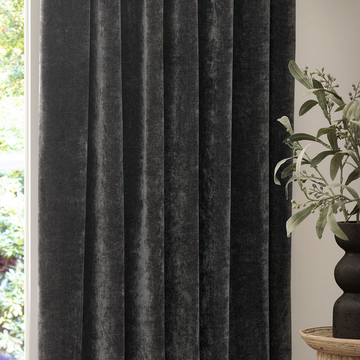 HEAVY CHENILLE 229X137 PENCIL PLEAT CURTAIN CHARCOAL