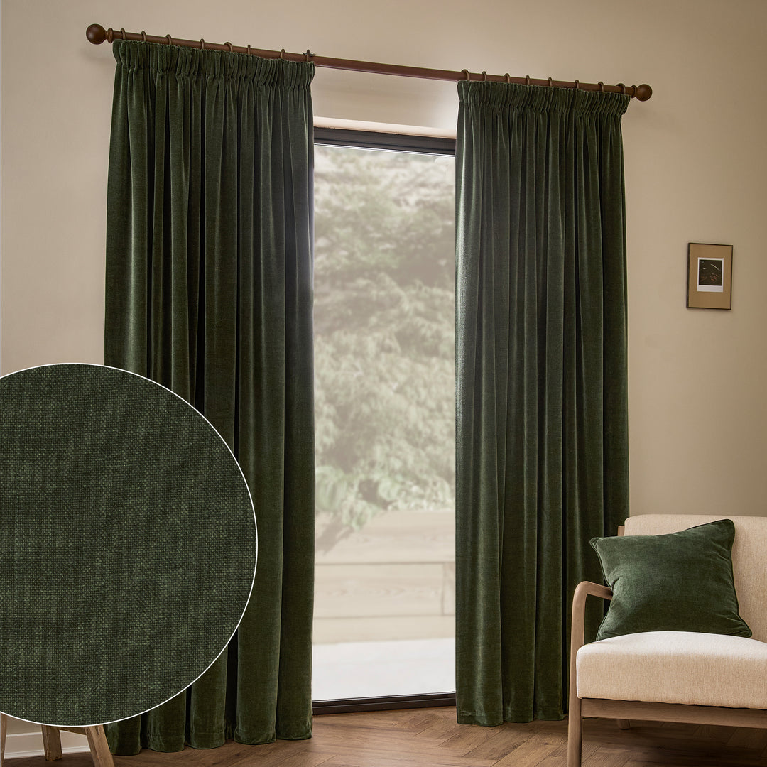 Heavy Chenille 229x137 Pencil Pleat Curtains Lichen