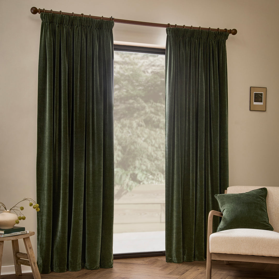 Heavy Chenille 229x137 Pencil Pleat Curtains Lichen - image 4
