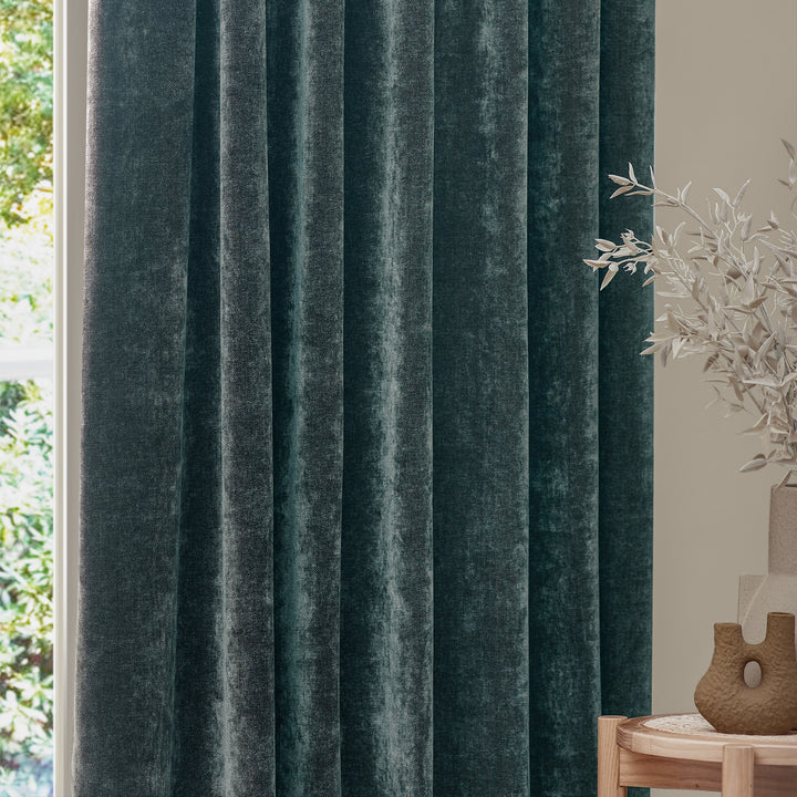 HEAVY CHENILLE 229X137 PENCIL PLEAT CURTAIN MARINE