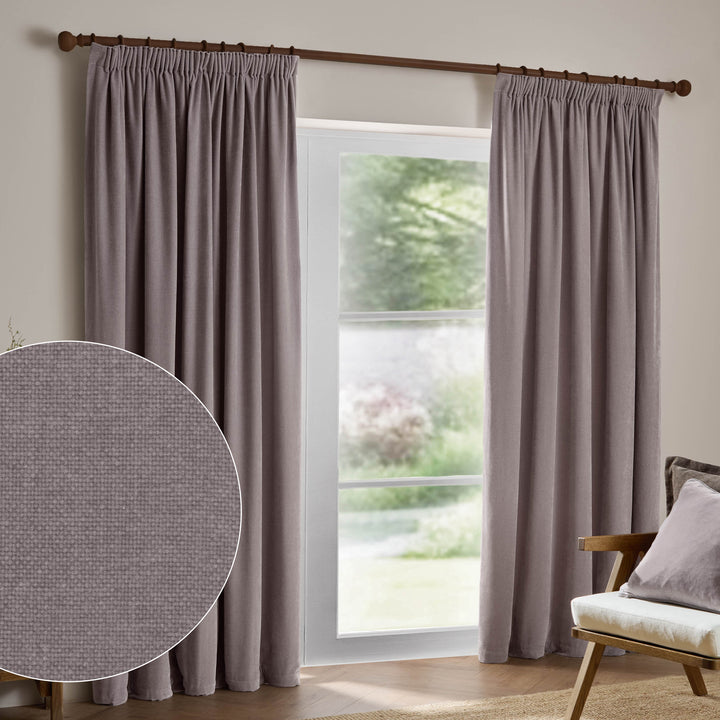 Heavy Chenille 229x137 Pencil Pleat Curtains Mauve